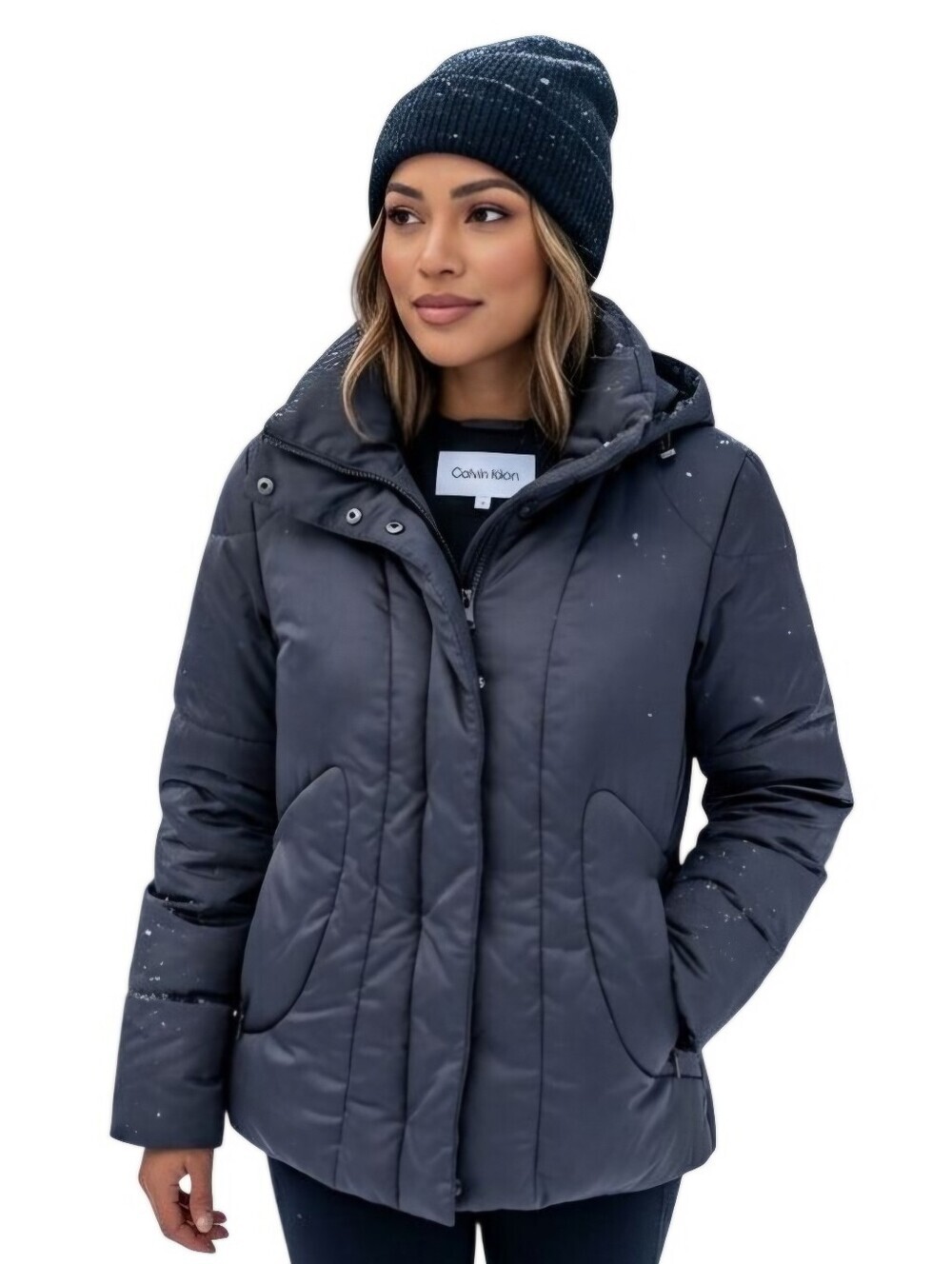 Calvin Klein Gray Duck Down Filled Puffer Jacket Detachable Hood Size S